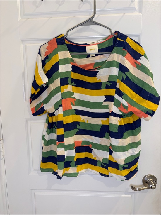 Maeve Tops - Maeve Anthropologie Abstract Stripe Babydoll Blouse XS Colorful Puff Sleeve Top
